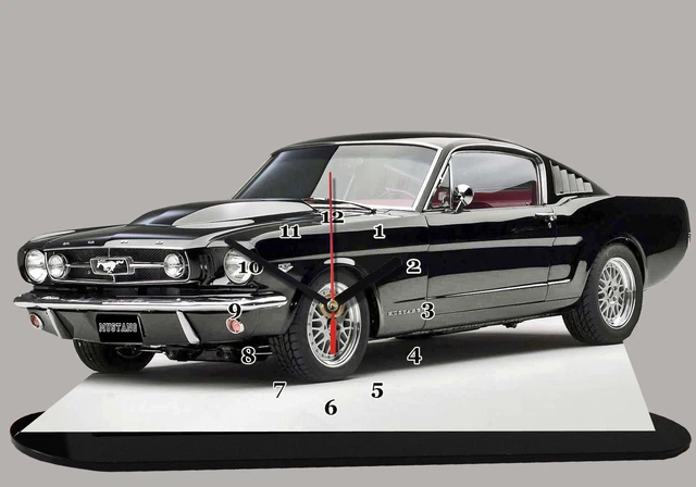 Miniature Ford Mustang Fastback 1965 Noire - Horloge Miniature - échelle 20x30 Cm