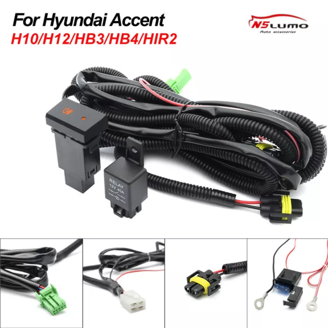 For Hyundai Accent H10H12 LED Fog Lamp Wire Harness Kit Wiring Switch Relay Fuse