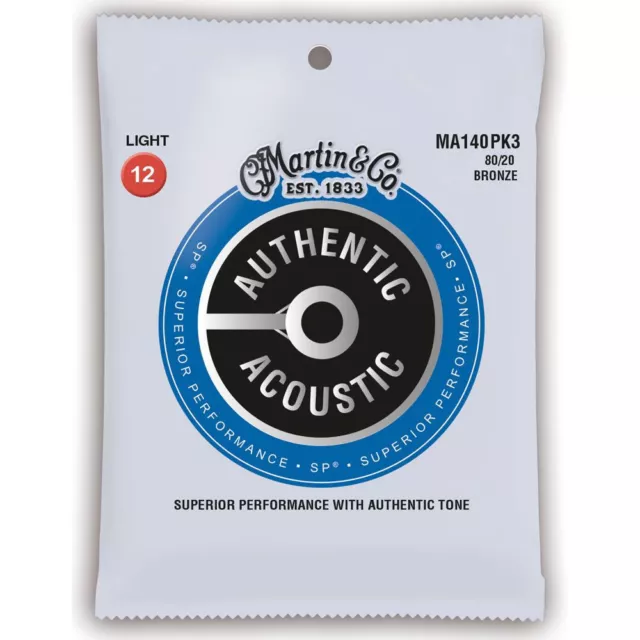 Pack de 3 cordes guitare acoustique légère Martin m140 MA140PK3 80/20 bronze 12 - 54