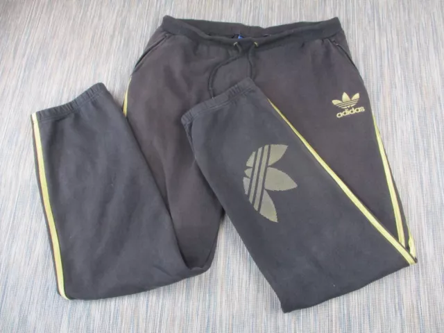 Adidas Track Suit Trousers Mens Large W34-38 L32 Black Gold Chile 62 Drawstring