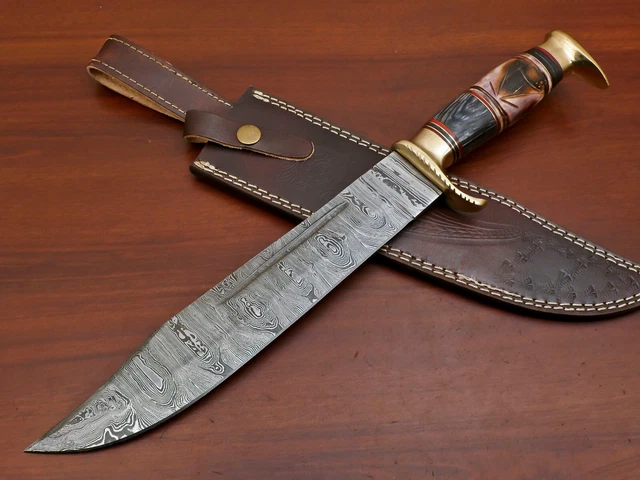Rody Stan CUSTOM FORGED HANDMADE DAMASCUS BLADE BIG BOWIE HUNTING KNIFE - BRASS