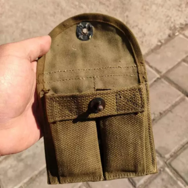 US Army USMC Marine WW2 M-1 CARBINE KHAKI BUTT STOCK AMMO POUCH EXC 43 Vtg Rare