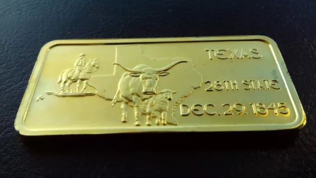 1 Oz 999 Silver Ingot Texas Hamilton Mint American State Gold Plated Bar