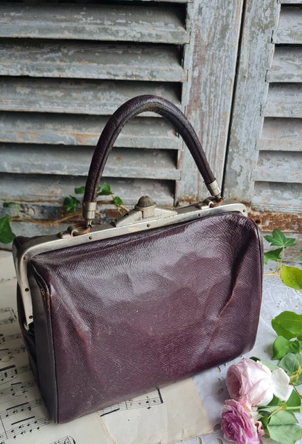 Sac à Main En Cuir Ancien - Noir - Style Bandoulière - Occasion Très Bon état - Vintage Intemporel