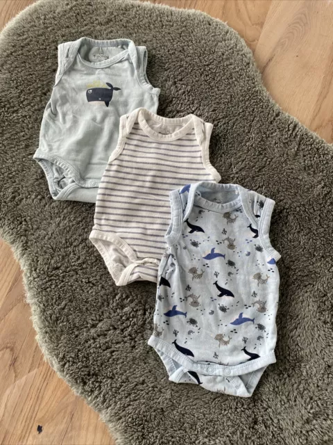 Baby Body | Junge | Newborn | Erstausstattung | 3 Teile ärmellos blau weiß 50/56