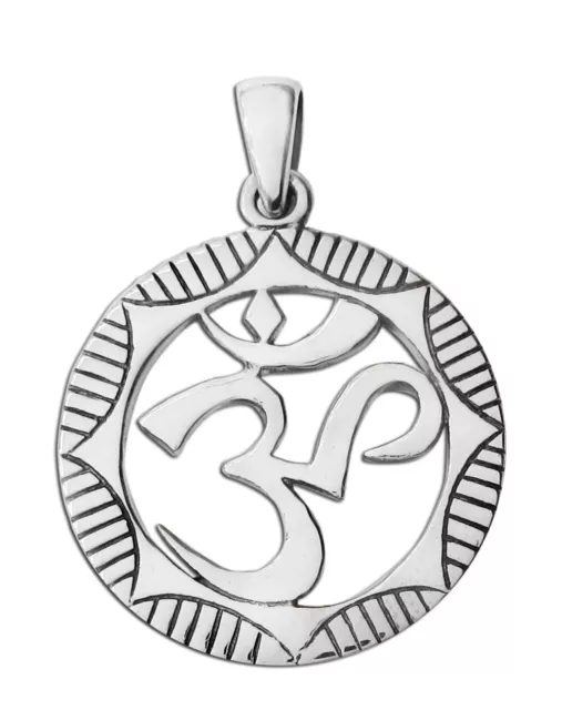 Sterling Silver Aum Om Symbol Pendant - Hindu Buddhism Jainism Yoga Jewelry