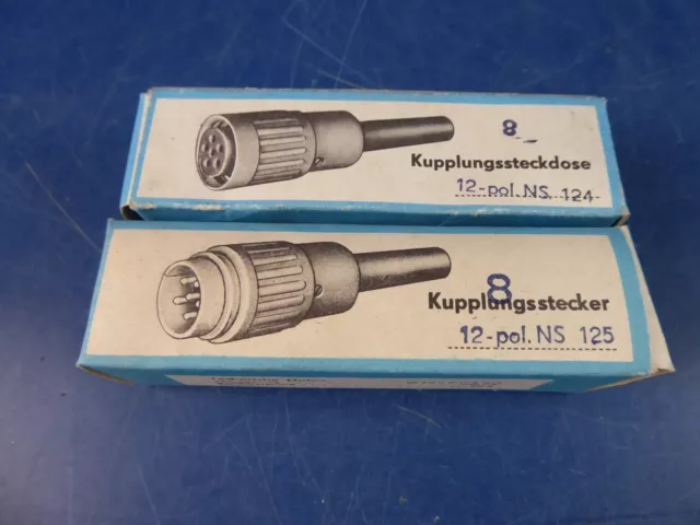 2 x  MIKROFONTECHNIK GEFELL  "  KUPPLUNGSSTECKDOSE / STECKER NS125  "  12polig.