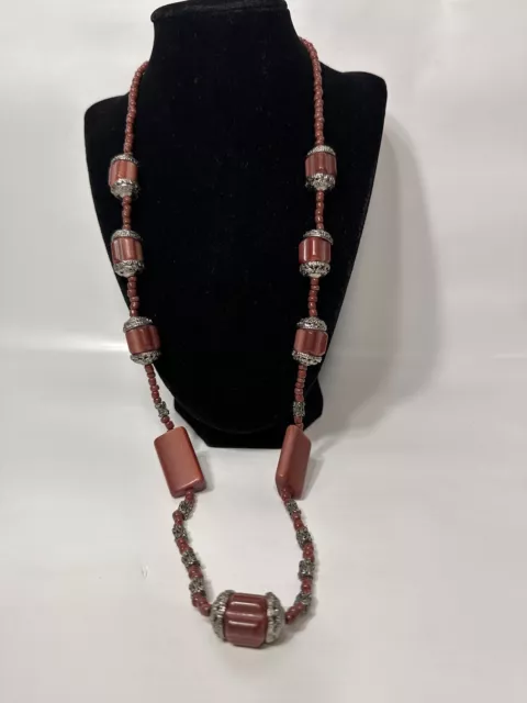 Vintage Moroccan Handcrafted Beautiful brown stones Artisan Necklace 31” 2