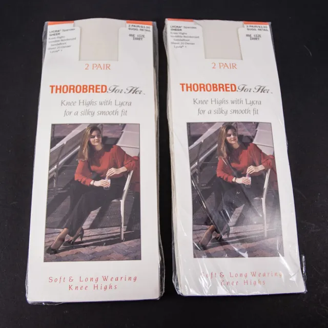 Two Packages Vintage Thorobred For Her Nylon Knee Highs - Ivory - Four Pairs NIP