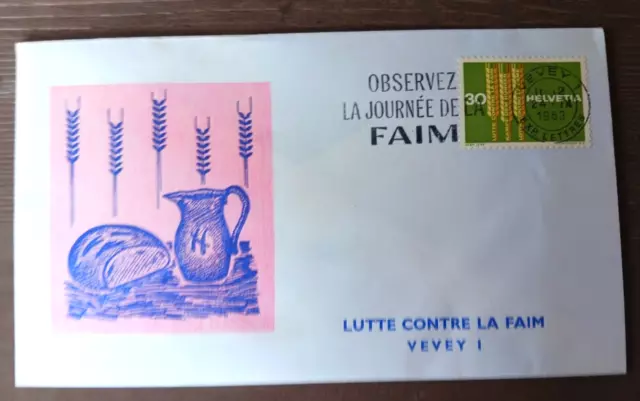 Switzerland 1963 Food Against Hunger Grains Of Wheat Cachet Fdc Vf Unaddr