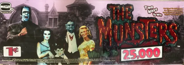 THE MUNSTERS  $ 1 CENT Slot Machine Glass UNIVERSAL STUDIOS IGT
