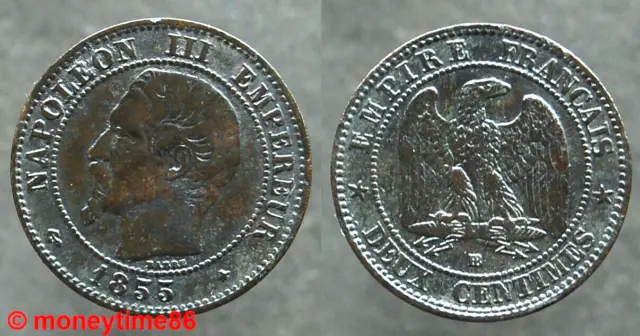 France ! 2 centimes Napoléon III 1855 BB , ancre, en TB+