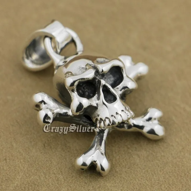 925 Sterling Silver Pirate Skull Bone Mens Biker Gothic Pendant 9S003B