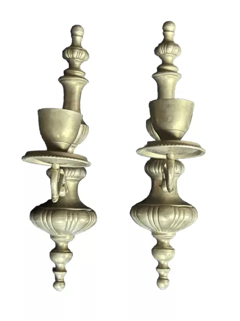 Solid Brass Wall Mount Candle Holder Sconces Antique Old Pair Set Extra Large