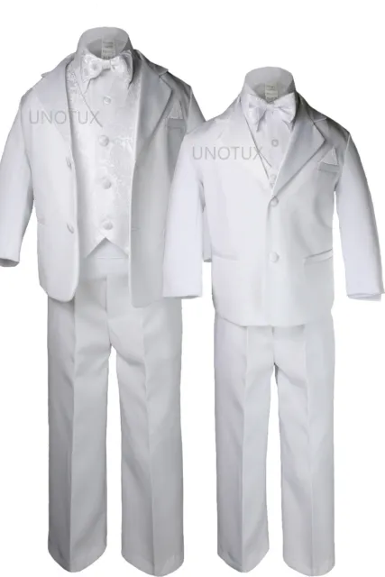Baby Toddler Kid Boy Formal Baptism Paisley Christening White 5pc Tuxedo Suit
