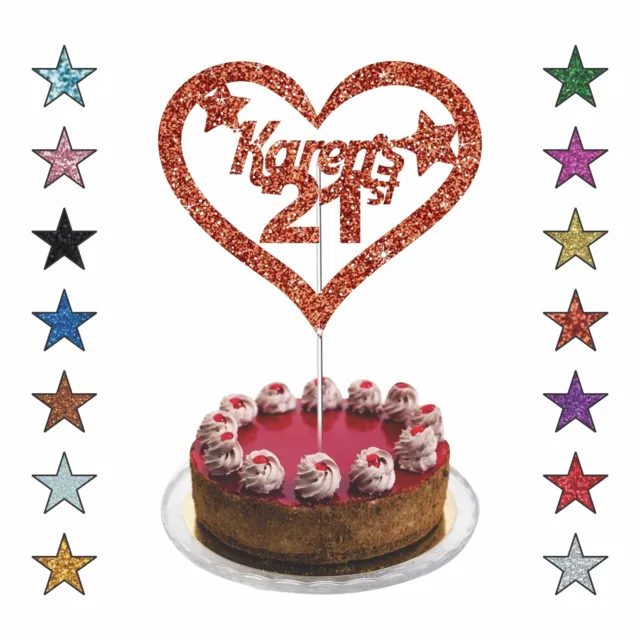 Personalised Birthday Heart Glitter Cake Topper 16th 18th 21st 25th 30th 40th UK