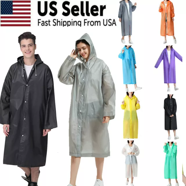 Unisex Adult Waterproof Raincoat Rain Coat Hooded Jacket Poncho Rainwear Camping