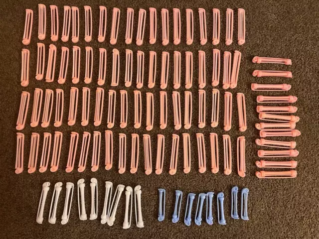 Vtg Perm Rod Hair Curlers TONI mixed lot of 100 spin arm swing clip L~M~S sizes