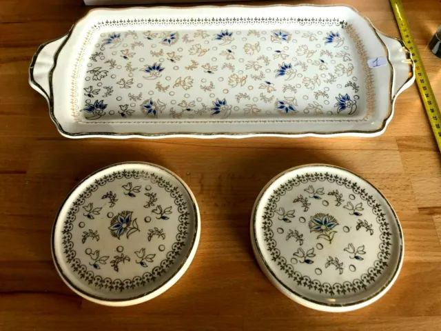 ( N°1)  Ancien Lot Plat A Cake Et 2 Petits Plats En Ceramique De Longwy France