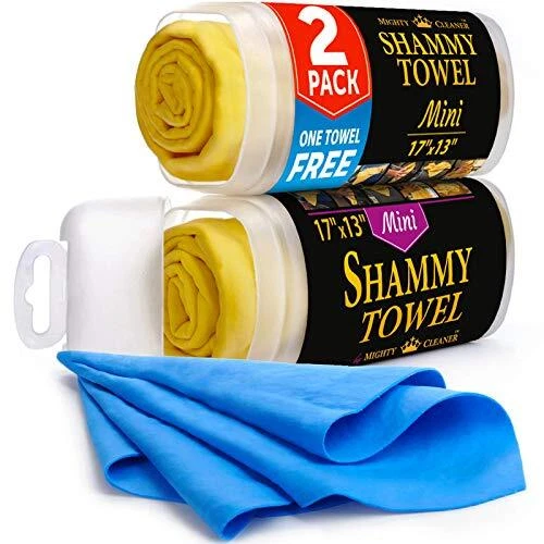 Premium Mini Chamois Cloth for Car - 2 Pack + 1 Towel Free - 17”x13” - Super ...