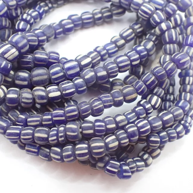 3 strand lot cobalt BLUE striped JAVA GLASS trade beads handmade tribal Indonesi