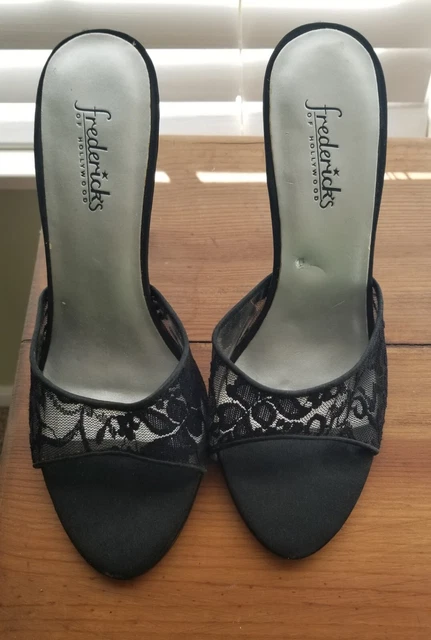 Fredericks Of Hollywood Glamour Girl Black Lace Slippers Size 7
