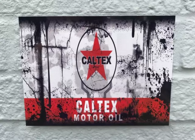 VINTAGE STYLE DISTRESSED REPRODUCTION CALTEX OIL SIGN  8" X 6" Gloss White