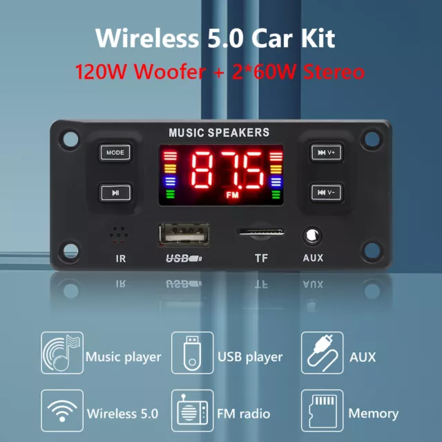 2 X 60W Stereo MP3 Player 12V Bluetooth-compatible 5.0 Support Recording Calling