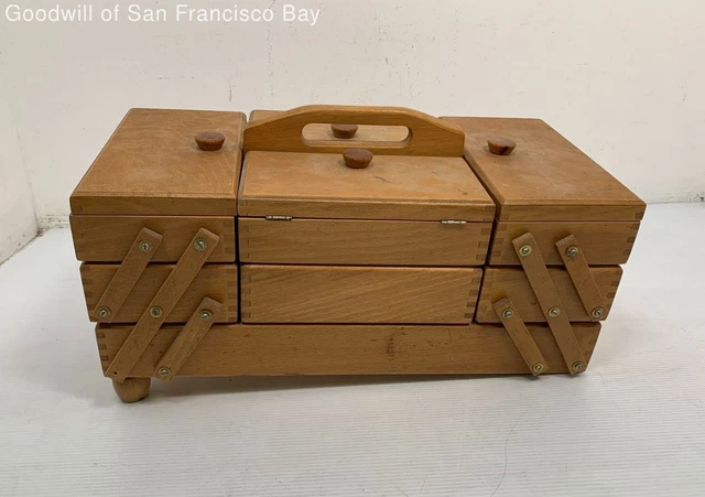 Wooden Sewing Portable Storage Box For Thread Spool With Handle Brown Rectangle Wooden Sewing Portable Storage Box For Thread Spool With Handle Brown Rectangle