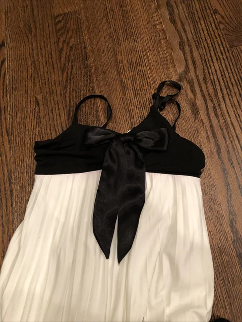 ALLY B. Girls Pleated Strap Dress Size 8 Black White Ivory Satin Bow Size 10