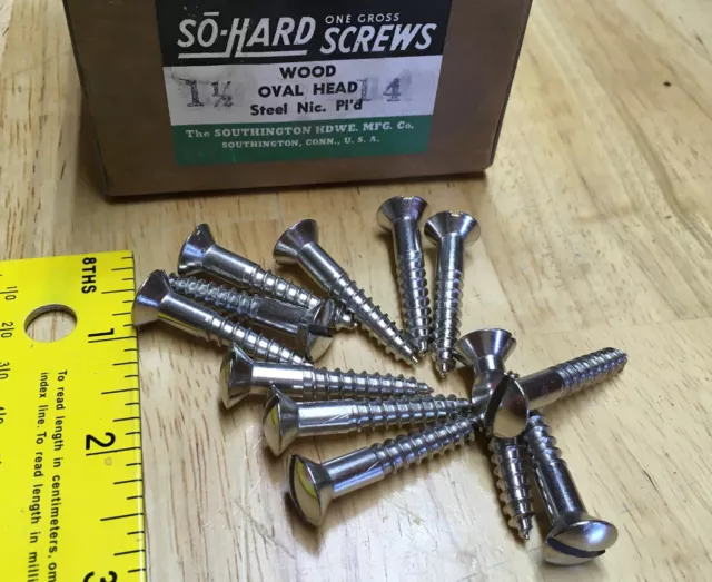 12 New So Hard #14 x 1-1/2" Nickel Plated Steel Oval Head Wood Screws Slotted