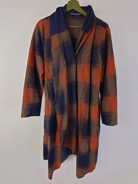 Elemente Clemente Wool blend draped Jacket orange navy check Lagenlook Size 4