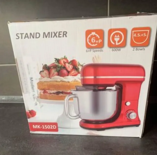 Küchenmaschine Knet Rühr Teig Maschine 5 L 600 W Stand Mixer Rot Neu