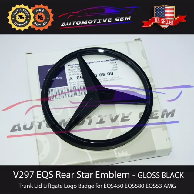 V297 EQS580 Mercedes GLOSS BLACK Star Emblem Trunk Lid Logo Badge AMG EQS EQS450