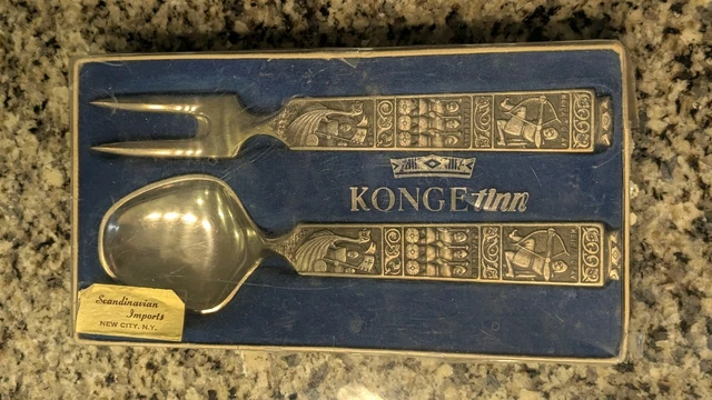 VINTAGE KONGE TINN Kongetinn Pewter Norway Serving Fork Spoon In