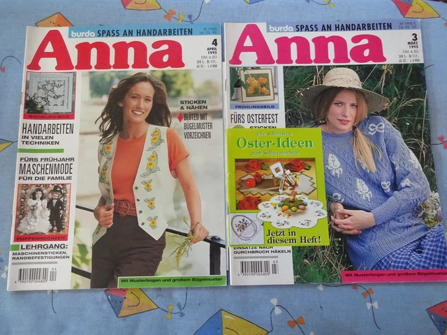 2 X Anna burda Spaß an Handarbeiten 3 + 4 1995  Sticken Häkeln Stricken Klöppeln