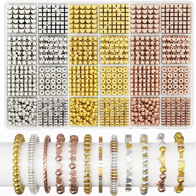 2188 PIEZAS 8 Estilos Cuentas de Oro para Joyería Pulseras Fabricación Cuentas Espaciadoras para Hágalo usted mismo