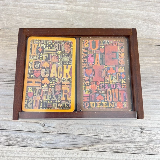 Hallmark Playing Cards in Wooden Box Clear Cover Antique Type Double Deck