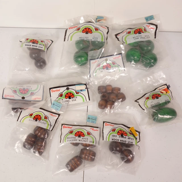 40 Vintage Green Brown Large Wood Wooden Beads Macrame Craft Lot Asst Size Shape