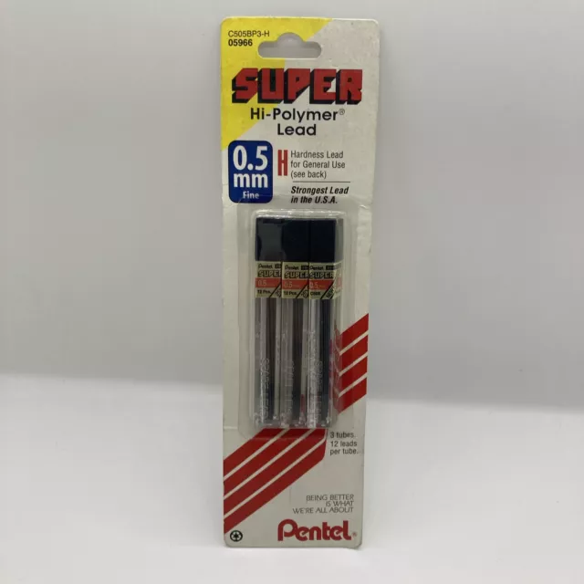 Pentel 3-PK Super Hi-Polymer .5mm Mechanical Pencil Lead Refills C505BP3-H New