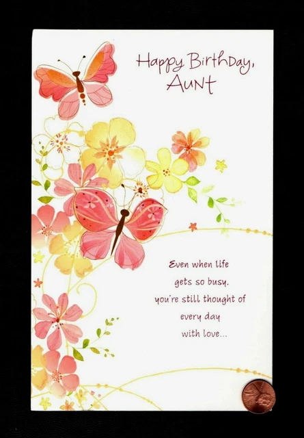 BIRTHDAY FOR AUNT Butterflies Flowers - GLITTERED - LARGE - Greeting Card
