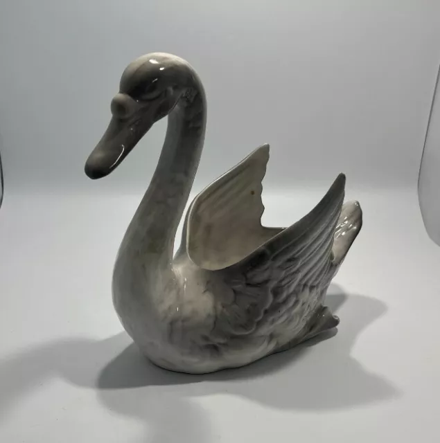 vintage large royal swan planter/ white bisque porcelain figure - collectable