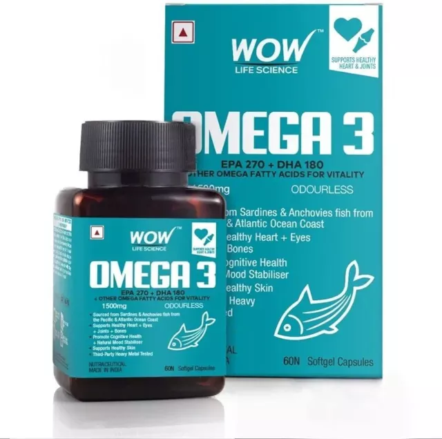 Cápsulas de aceite de pescado Omega 3 | Fuerza regular 1500 mg con .270 mg...