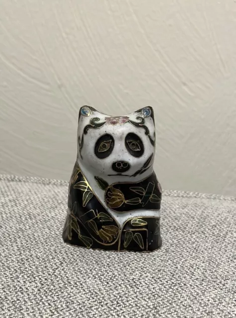 Vintage Cloisonne Panda Bear Figurine - Small Adorable Panda Bear Figure