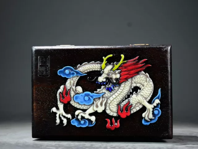 TREASURED ROSEWOOD INLAID colorful shell dragon patterned jewelry box ...