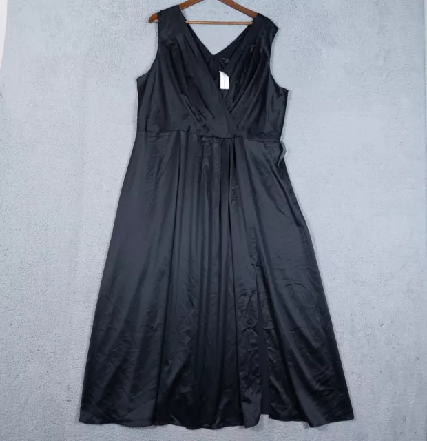 Lane Bryant Maxi Dress Women's 20 Black Satin Slit A-Line Sleeveless Flowy NWT