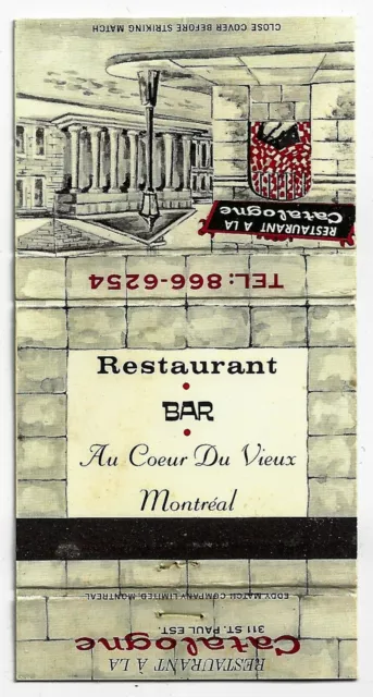 Matchbook Cover Restaurant Bar A La Catalogne Montreal Canada