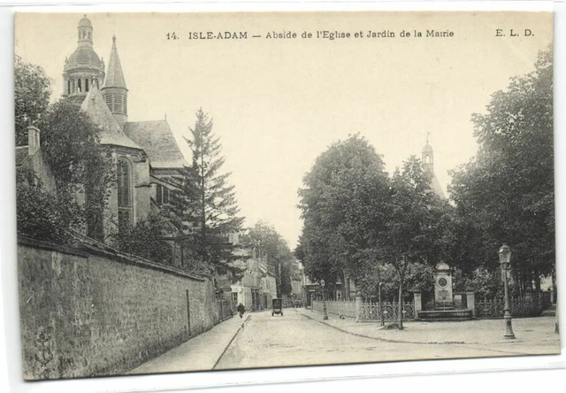 1 CPA 95 Val d Oise Isle Adam Abside de l Eglise et Jardin de la Mairie