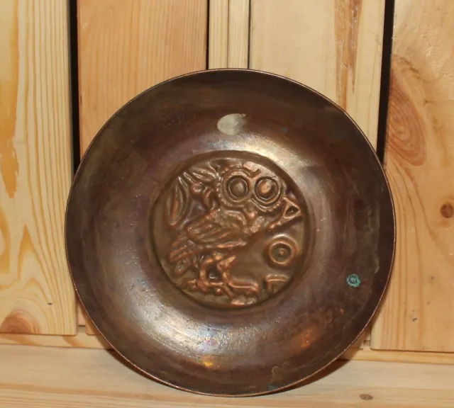Vintage copper wall hanging plate owl