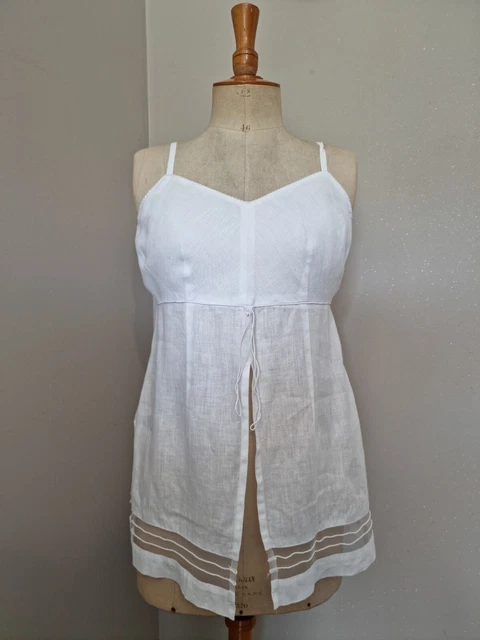 Blouse Débardeur Femme Infinitif En Lin Blanc Et Voile Organdi - Taille 44